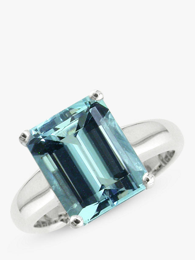 E.W Adams 9ct White Gold Emerald Cut Aquamarine Ring, Aquamarine