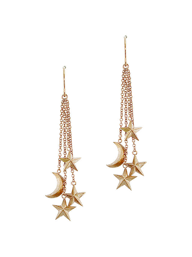 London Road 9ct Rose Gold Moon and Stars Drop Earrings, Rose Gold