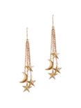 London Road 9ct Rose Gold Moon and Stars Drop Earrings, Rose Gold