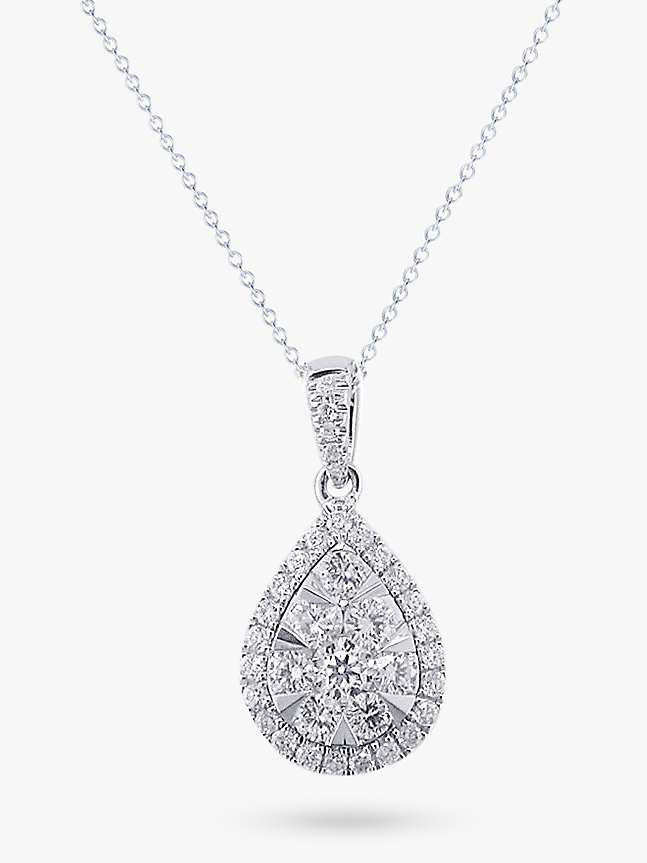Buy E.W Adams 18ct White Gold Diamond Cluster Pear Shaped Pendant, 0.66ct Online at johnlewis.com