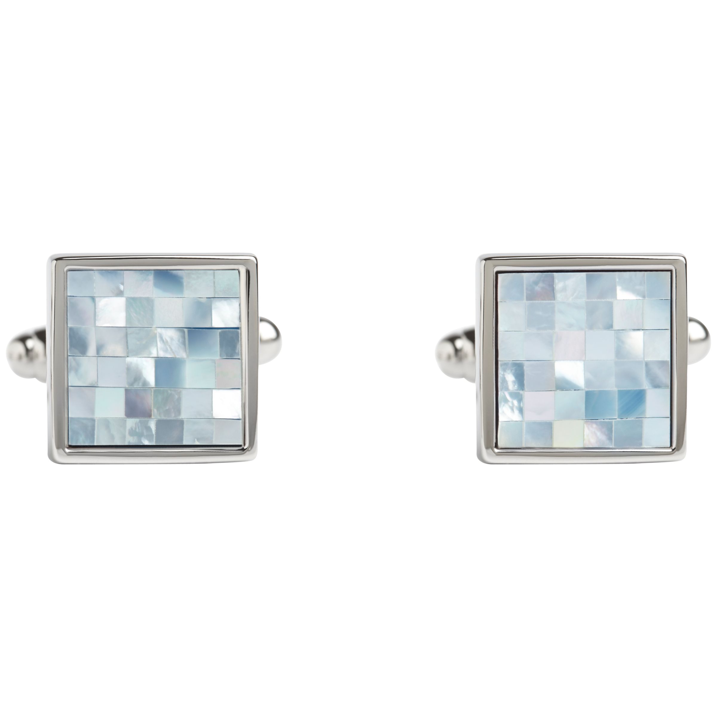 Simon Carter Check Square Mother of Pearl Cufflinks, Blue/Metallic