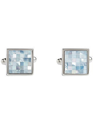 Simon Carter Check Square Mother of Pearl Cufflinks, Blue/Metallic