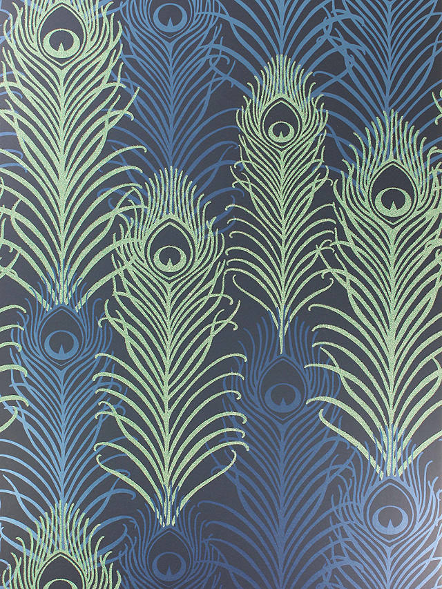Matthew Williamson Peacock Wallpaper, Jade / Metallic Cobalt, W6541-01