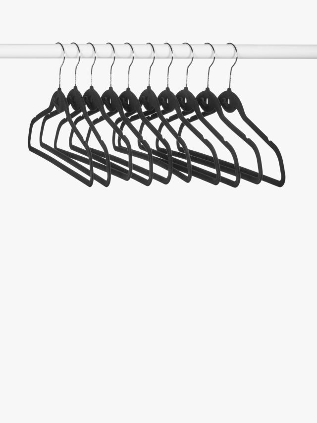 John Lewis Flocked Polystyrene Clothes Hangers, Set of 10, Black