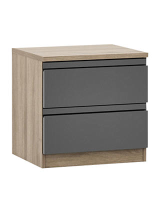 House by John Lewis Mix it 2 Drawer Bedside Chest, Gloss House Steel/Grey Ash