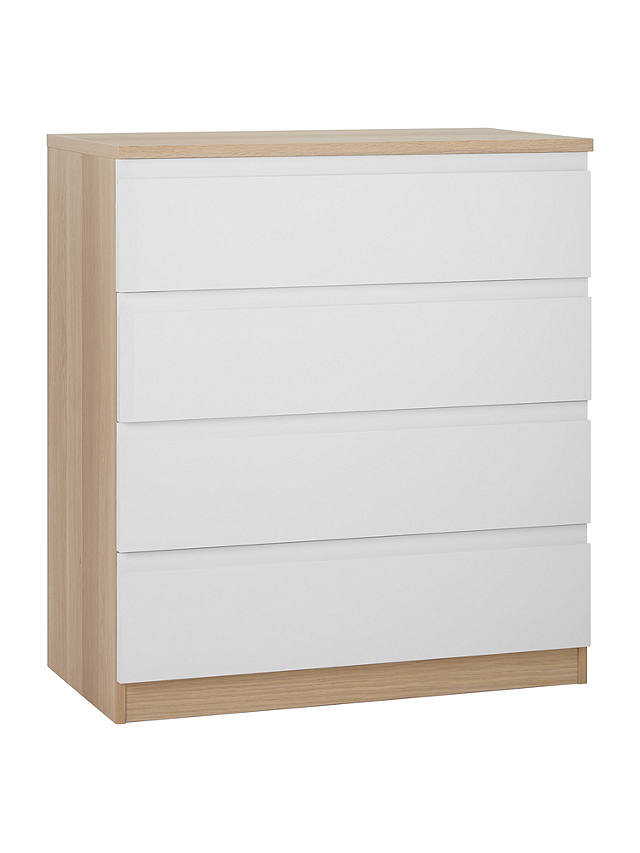 John Lewis ANYDAY Mix it Wide 4 Drawer Chest, Gloss White/Natural Oak