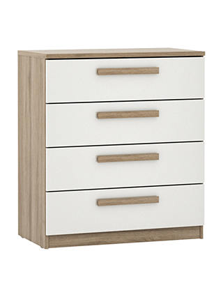 House by John Lewis Mix it Block Handle Wide 4 Drawer Chest, Gloss White/Grey Ash