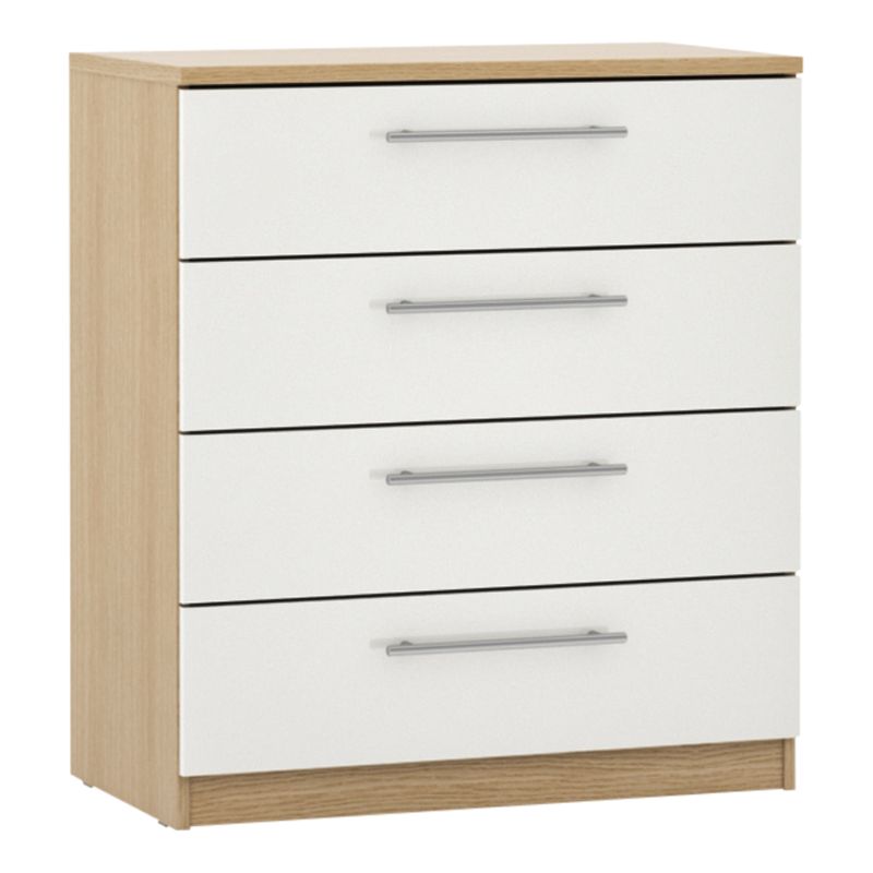 Photo of John lewis anyday mix it t-bar handle wide 4 drawer chest gloss white/natural oak