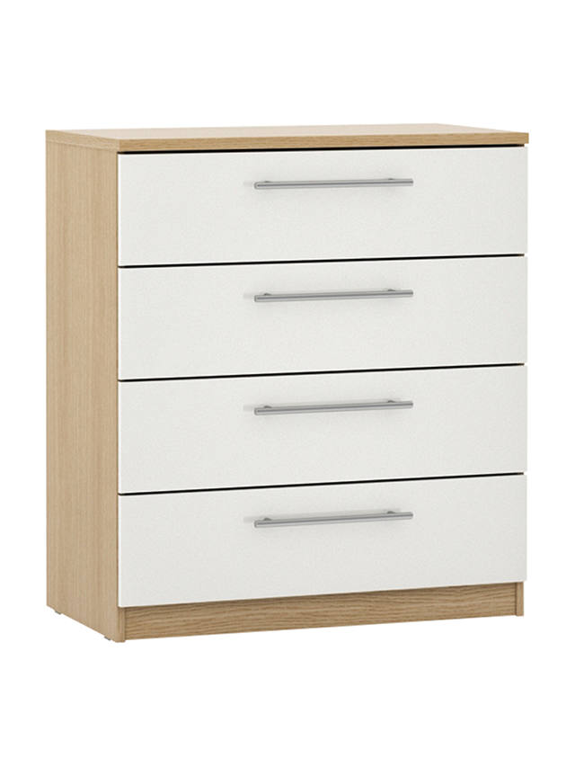 John Lewis ANYDAY Mix it T-bar Handle Wide 4 Drawer Chest, Gloss White/Natural Oak