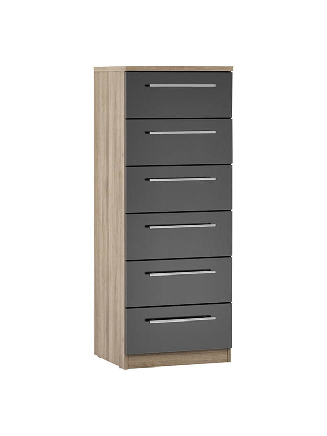 John Lewis ANYDAY Mix it T-bar Handle Narrow 6 Drawer Chest, Gloss House Steel/Grey Ash