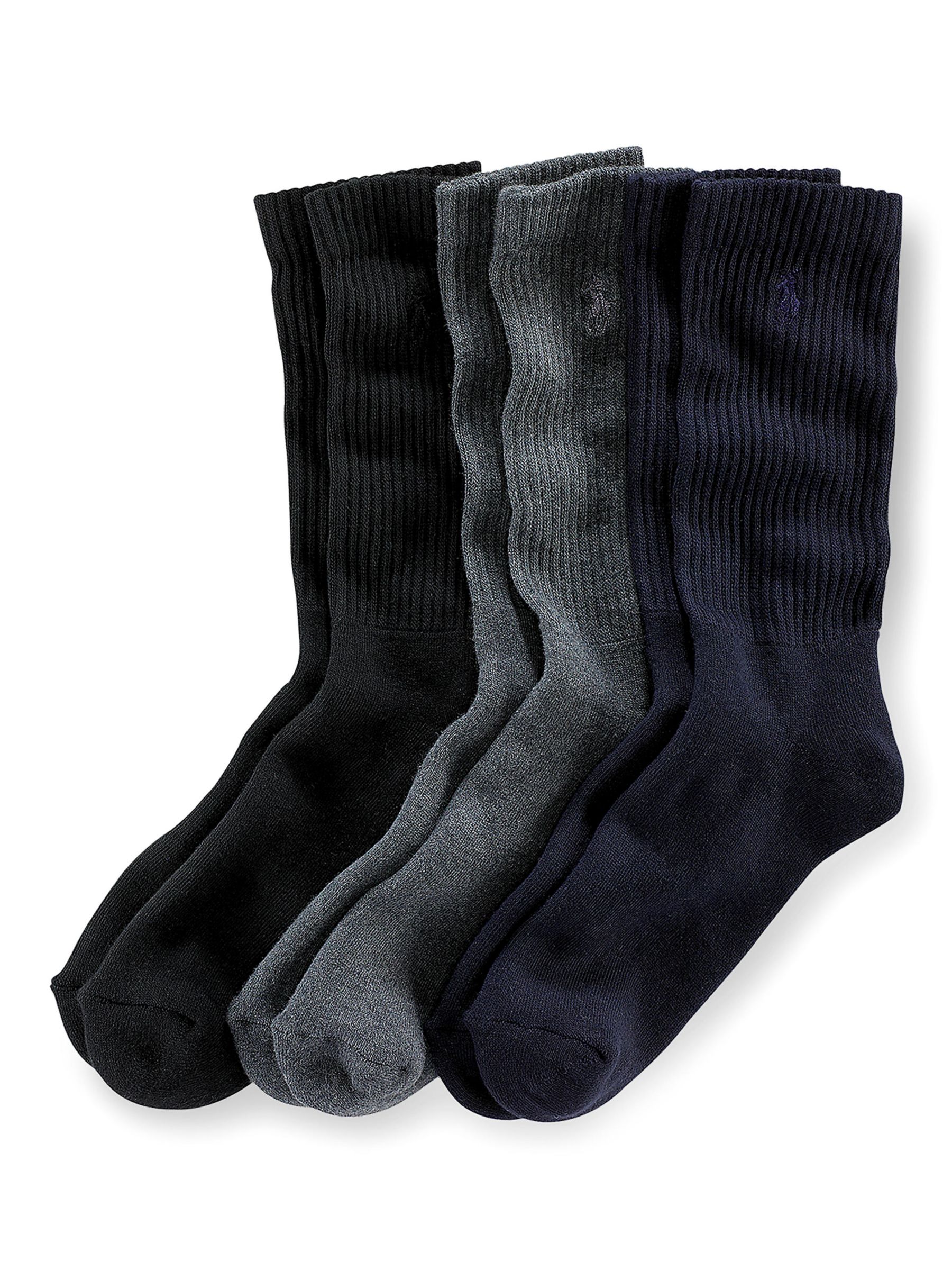 Buy Polo Ralph Lauren Cotton Rich Socks, Pack of 3, One Size, Black/Charcoal/Navy Online at johnlewis.com