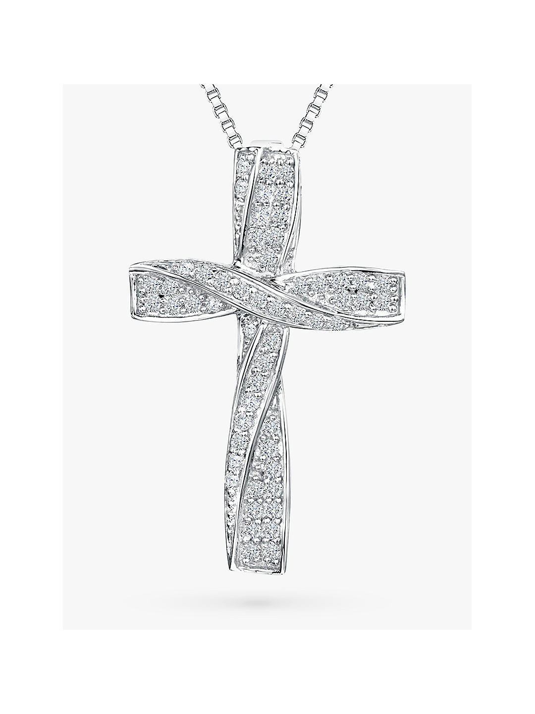 Jools by Jenny Brown Rhodium Plated Silver Cubic Zirconia Twisted Cross Pendant