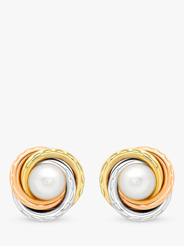 IBB 9ct Gold Triple Tone Pearl Swirl Stud Earrings, Multi