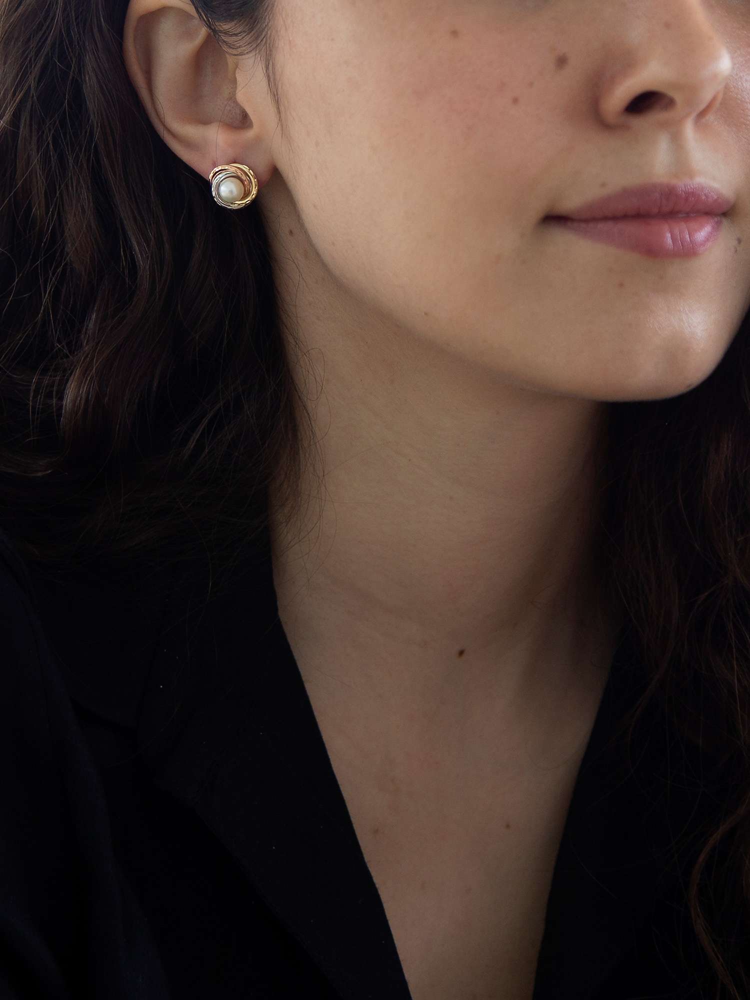 Buy IBB 9ct Gold Triple Tone Pearl Swirl Stud Earrings, Multi Online at johnlewis.com