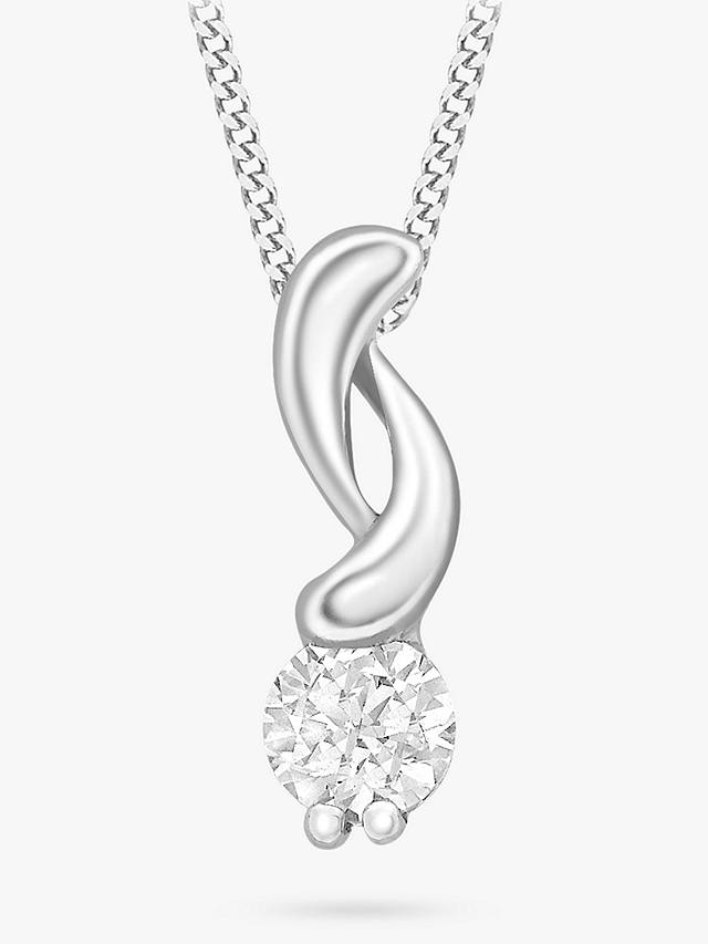 IBB 9ct White Gold Cubic Zirconia Swirl Pendant Necklace