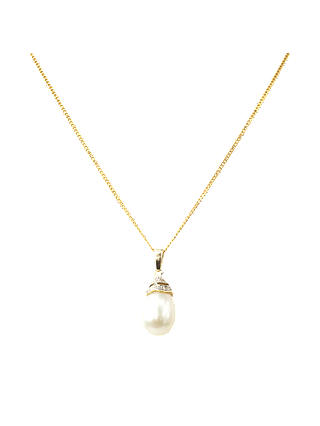 A B Davis 9ct Gold Diamond Peardrop Pearl Pendant Necklace