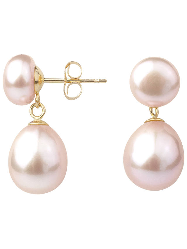 A B Davis 9ct Gold Freshwater Pearl Double Drop Earrings, Pink