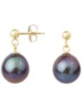 A B Davis 9ct Gold Freshwater Pearl Drop Earrings, Black