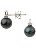 A B Davis 9ct White Gold Diamond Cultured Pearl Stud Earrings, Black