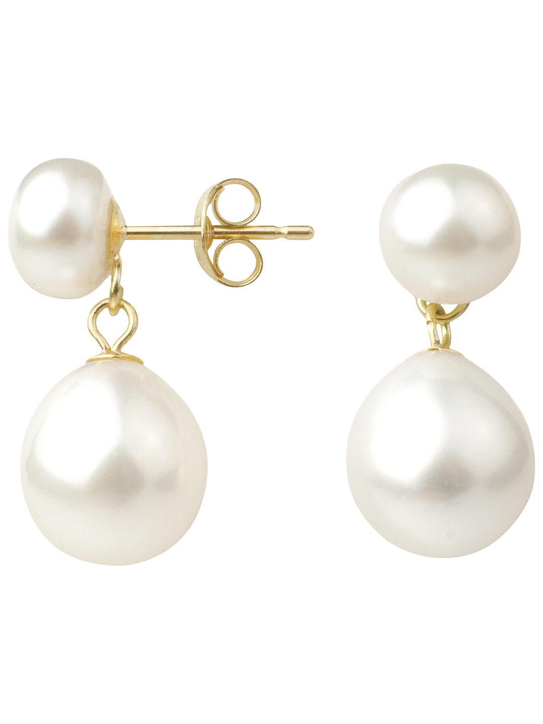 A B Davis 9ct Gold Freshwater Pearl Double Drop Earrings, White