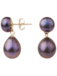 A B Davis 9ct Gold Freshwater Pearl Double Drop Earrings, Black