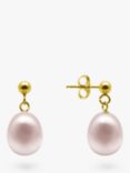 A B Davis 9ct Gold Freshwater Pearl Drop Earrings, Pink