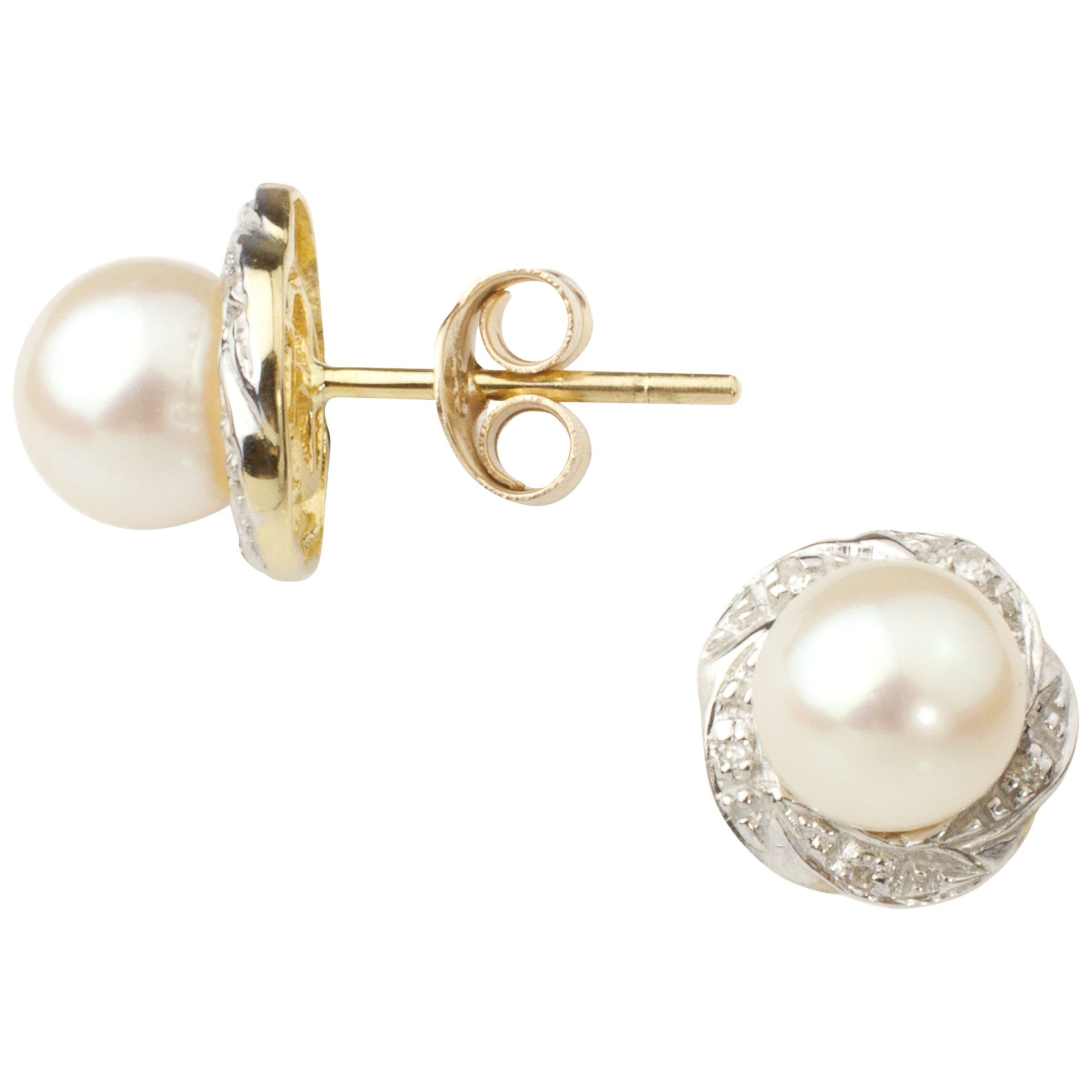 Buy A B Davis 9ct Gold Cultured Pearl Diamond Stud Earrings Online at johnlewis.com