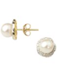 A B Davis 9ct Gold Cultured Pearl Diamond Stud Earrings