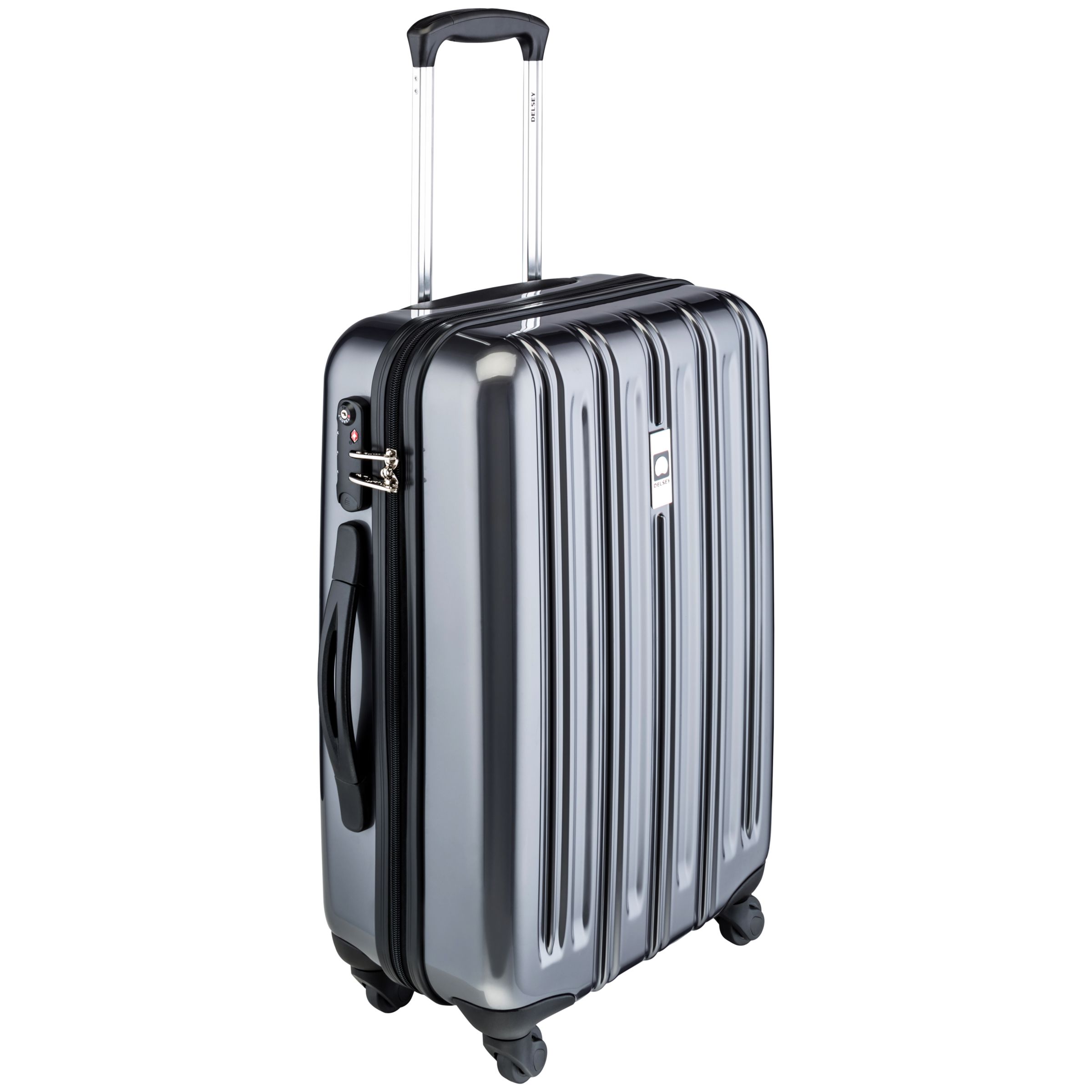 delsey grey hard shell suitcase