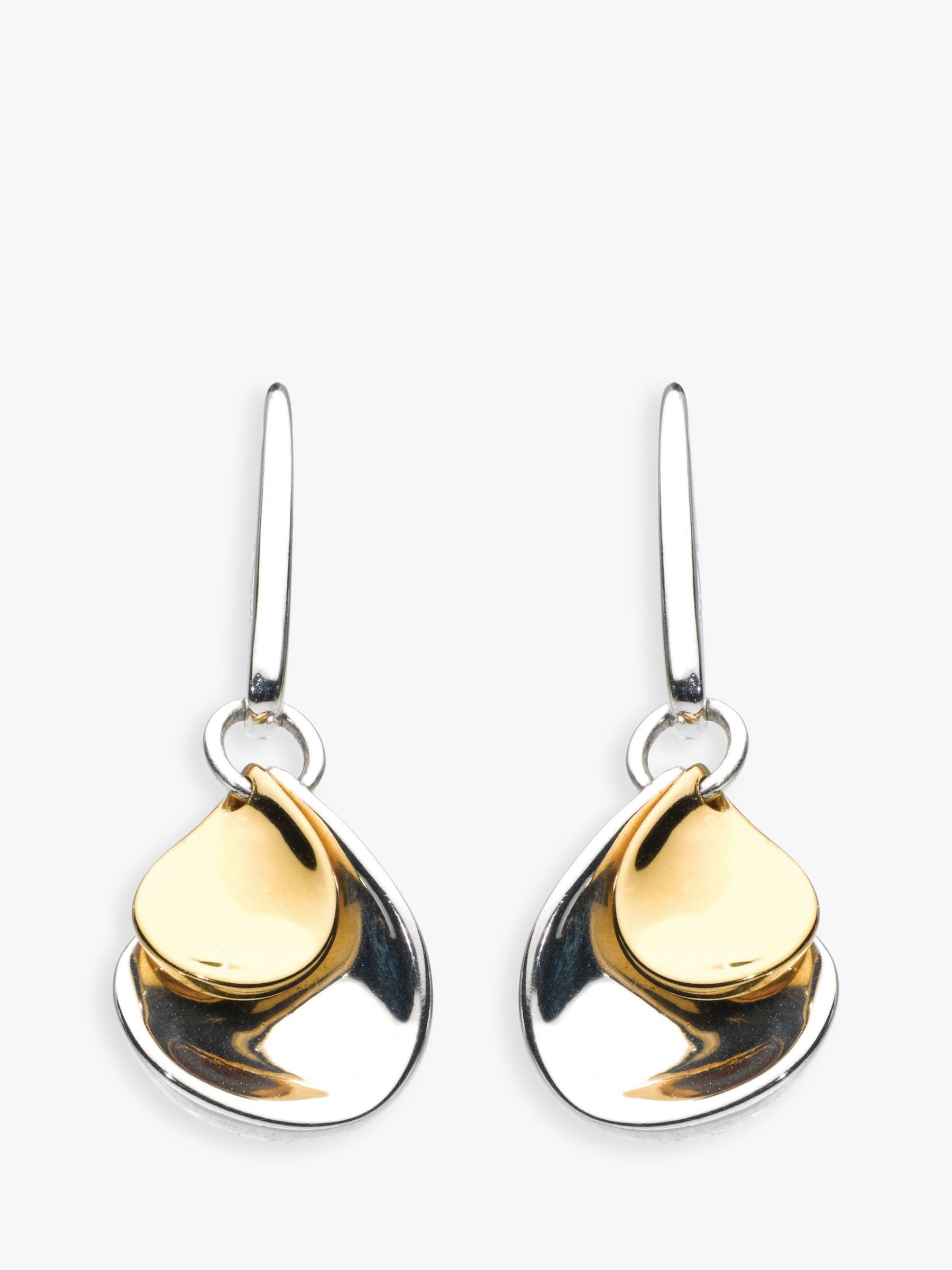 Kit Heath Double Petal Sterling Silver 18ct Gold Plated Drop Earrings