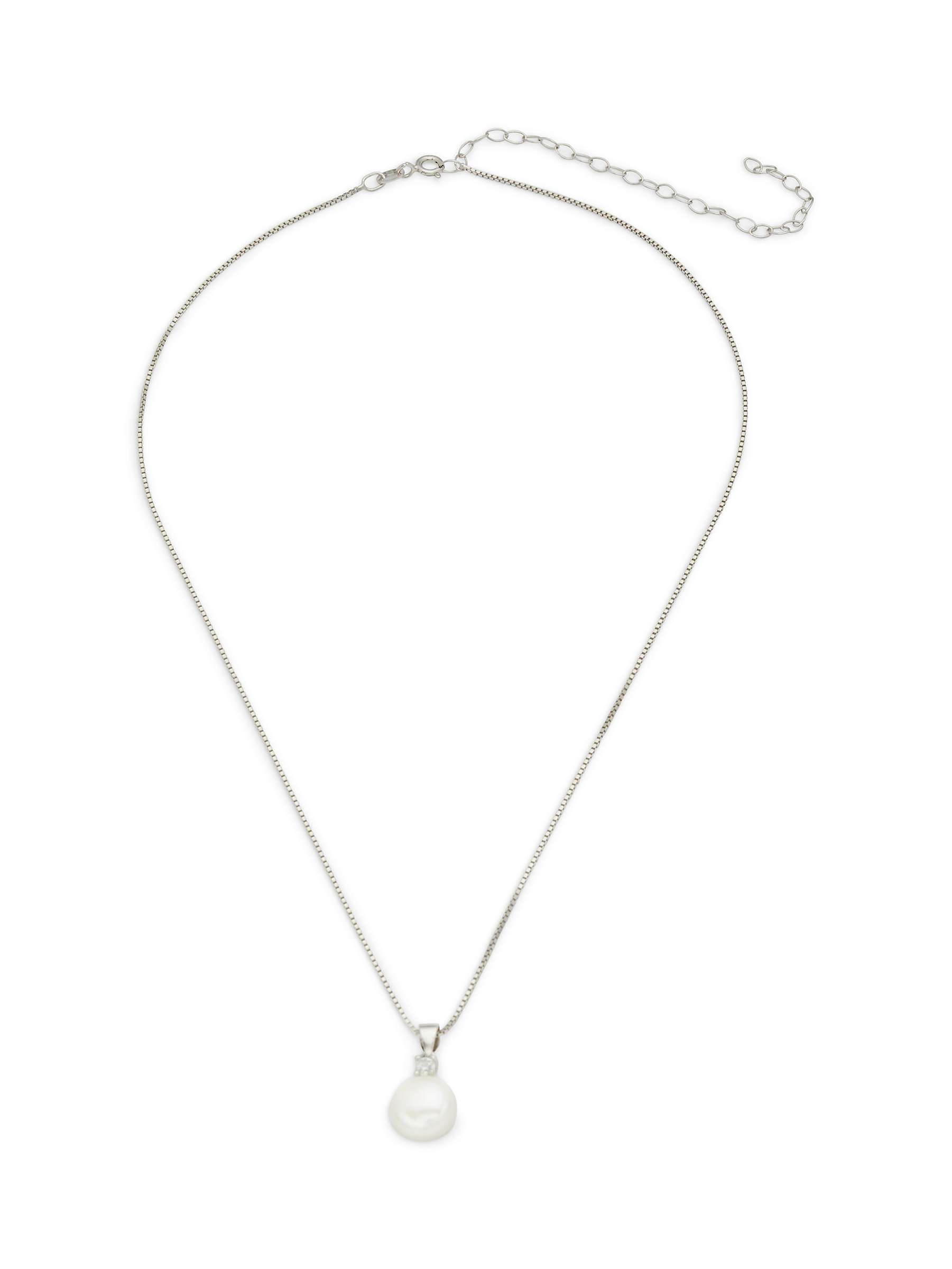 Buy Lido Large Button Pearl Small Cubic Zirconia Pendant Necklace, Silver/White Online at johnlewis.com