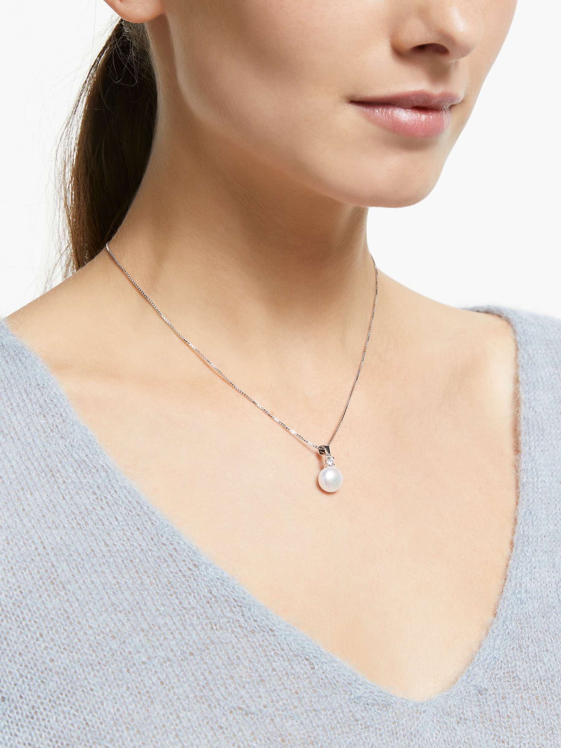Buy Lido Large Button Pearl Small Cubic Zirconia Pendant Necklace, Silver/White Online at johnlewis.com