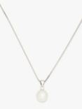 Lido Large Button Pearl Small Cubic Zirconia Pendant Necklace, Silver/White