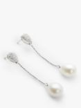 Lido Long Oval Pearl Drop Cubic Zirconia Set Stud Earrings, Silver/White