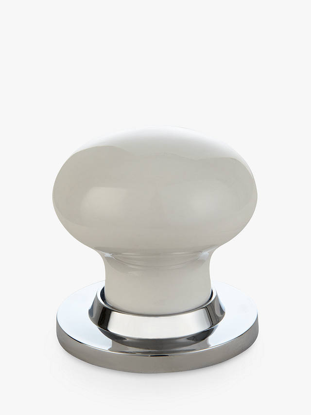 John Lewis & Partners Porcelain Mortice Knob, White / Chrome, Pair, Dia.60mm