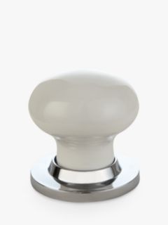 John Lewis Porcelain Mortice Knob, White / Chrome, Pair, Dia.60mm