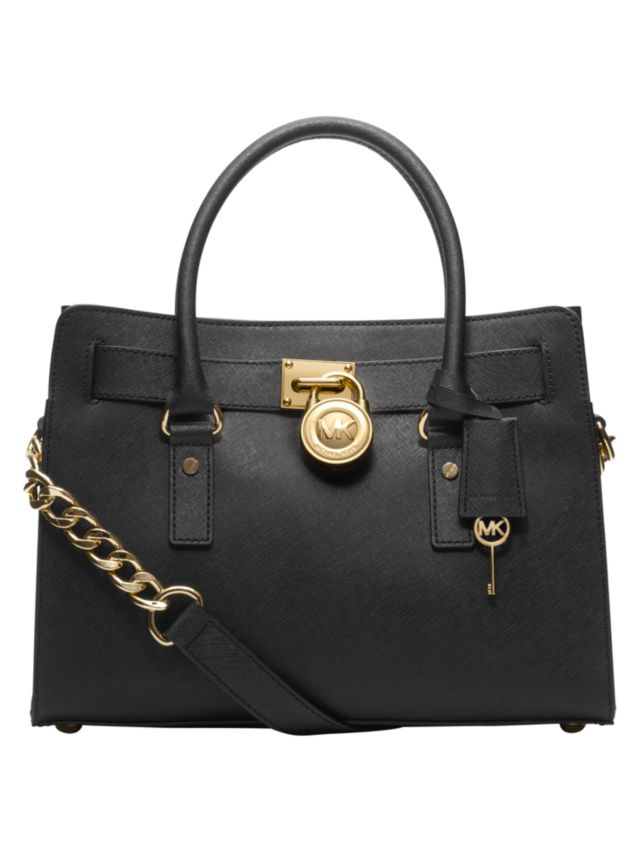 MICHAEL Michael Kors Hamilton 18K East West Leather Satchel Bag Black