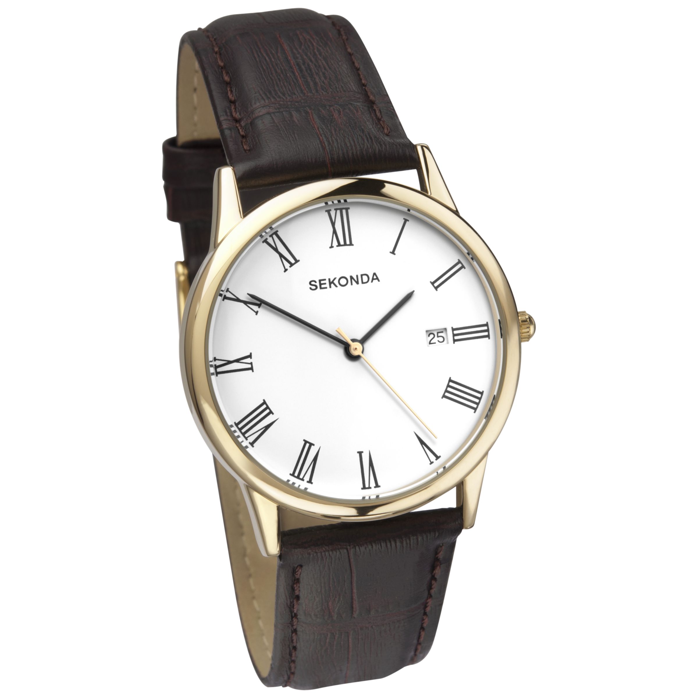 Sekonda 3676.27 Men's Date Dial Leather Strap Watch, Brown/White