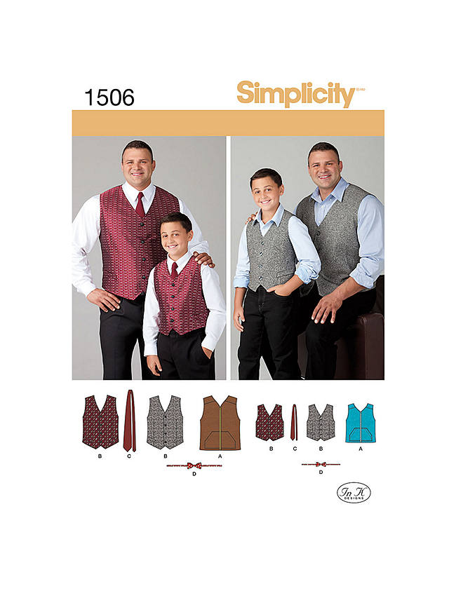 Simplicity Men's/Boys' Plus Size Vests Sewing Leaflet, 1506, A