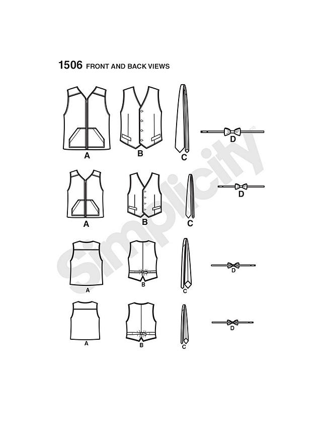 Simplicity Men's/Boys' Plus Size Vests Sewing Leaflet, 1506, A