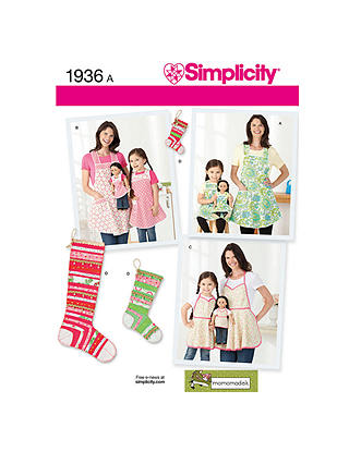 Simplicity Women's and Children's Aprons and Christmas Stockings Sewing Pattern, 1936
