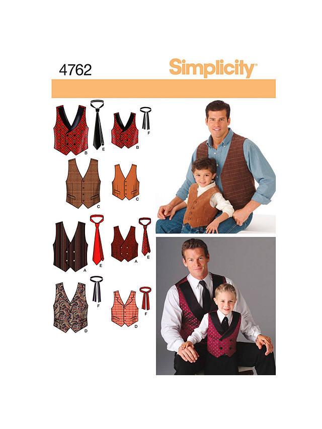Simplicity Men's/Boys' Vests & Ties Sewing Pattern, 4762, A