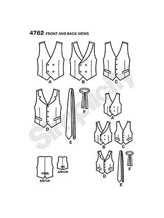 Simplicity Men's/Boys' Vests & Ties Sewing Pattern, 4762, A