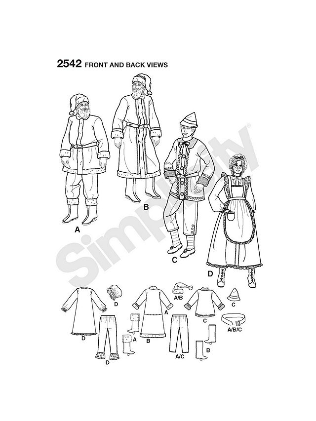 Simplicity Christmas Costume Sewing Pattern, 2542, AA