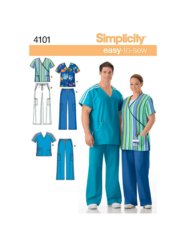 Simplicity Easy to Sew Women's & Men's Plus Size Scrubs Sewing Leaflet, 4101, AA