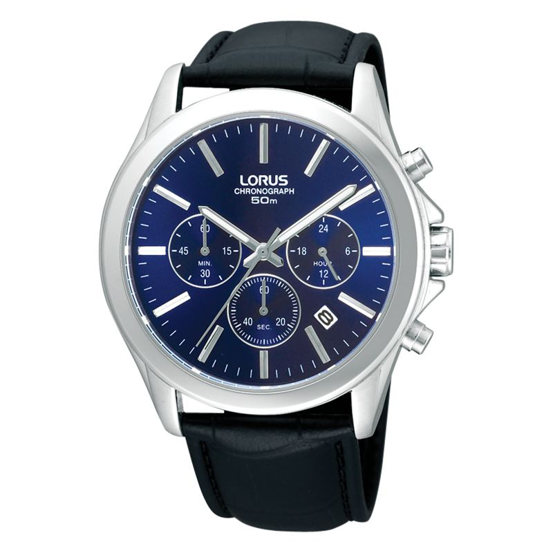 Lorus RT389AX9 Men's Chronograph Date Leather Strap Watch, Black/Blue