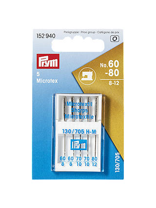 Prym Microtex Sewing Machine Needles, Sizes 60-80, Pack of 5