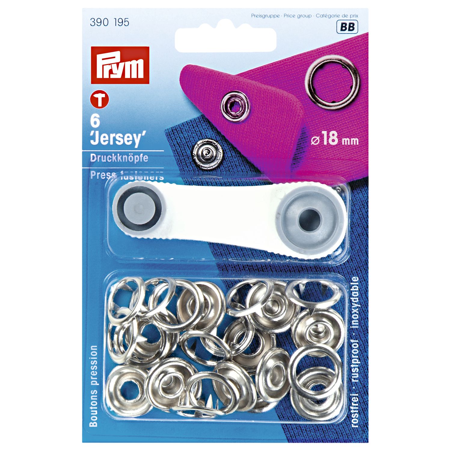 Prym Non-sew Jersey Fasteners, Pack of 6, 18mm