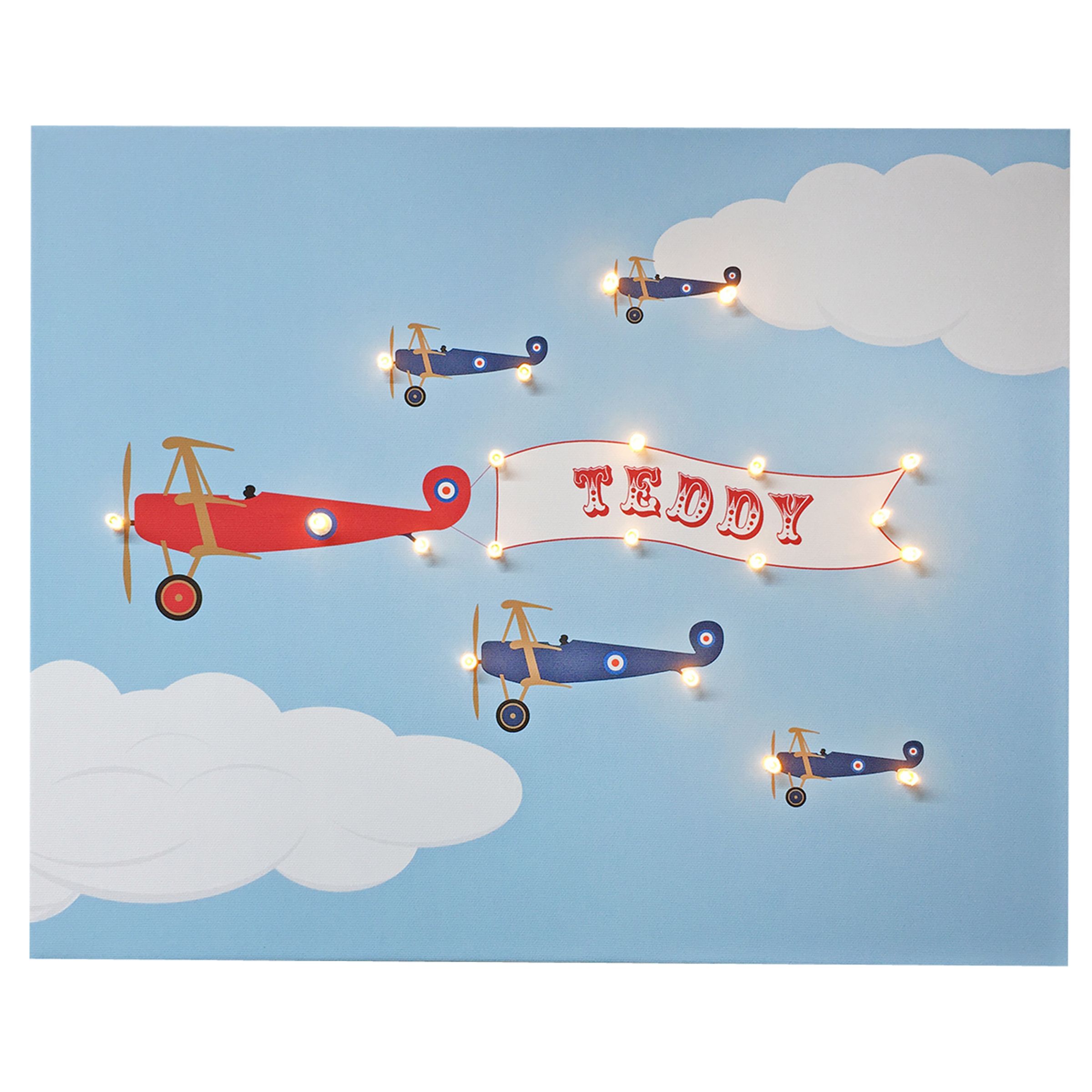 Illuminated Canvas Personalised Bi-planes LED Canvas, 40 x 60cm, Baby Blue