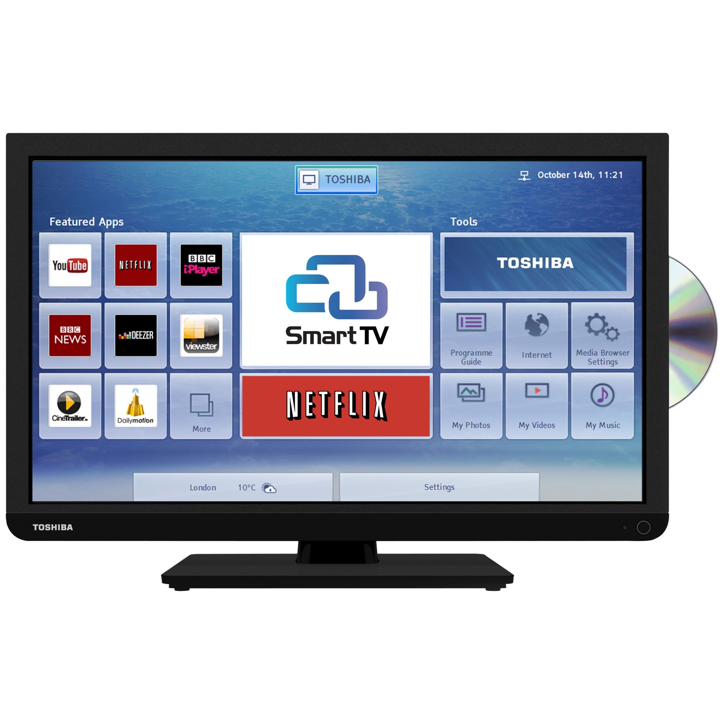 Toshiba 24d343 Led Hd Ready Smart Tv Dvd Combi Wi Fi 24 With Freeview At John Lewis Partners